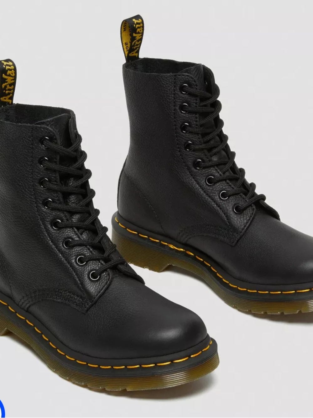 Dr. Martens Black Leather Boots with Yellow Stitching